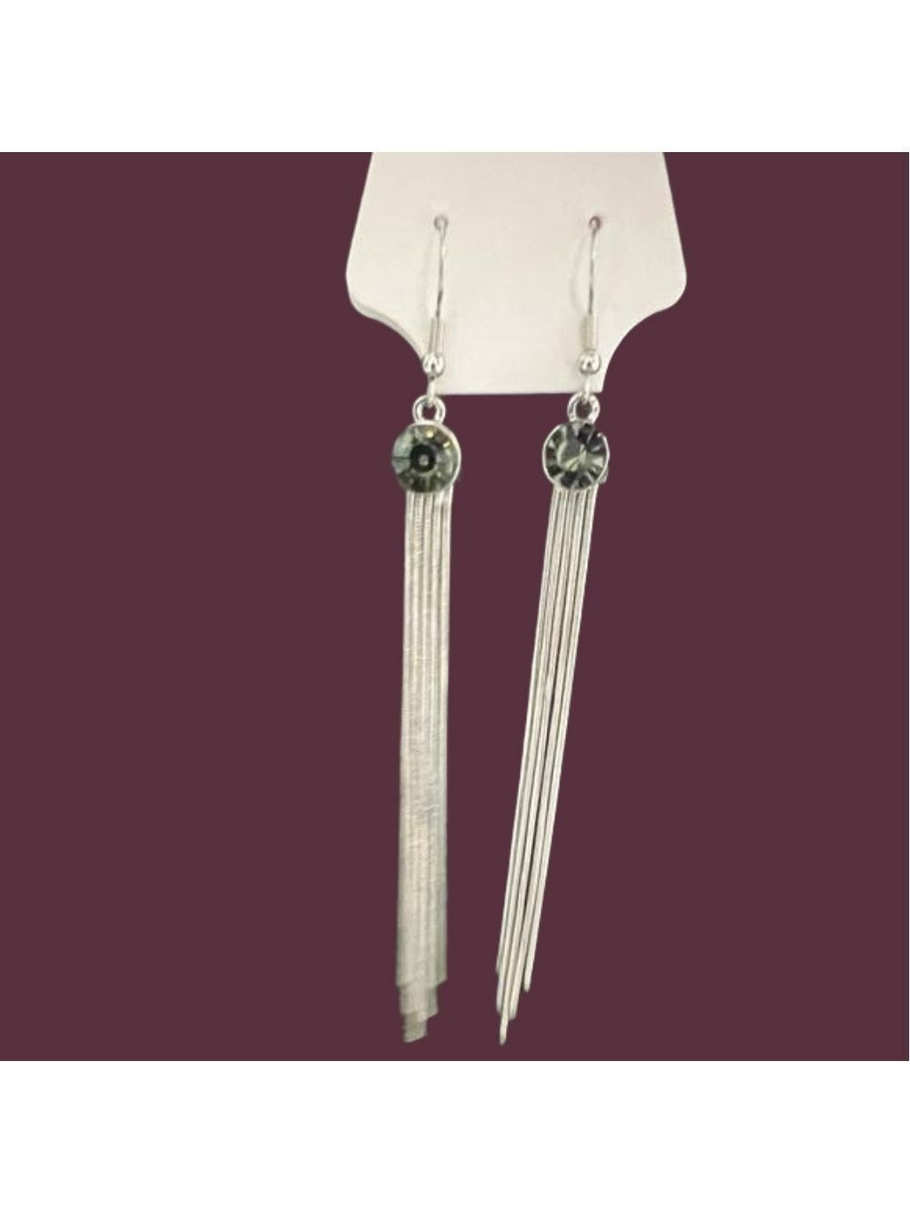 FASHION JEWELRY NWOT Silver plated fish hook back Silver tassels w/ black stone